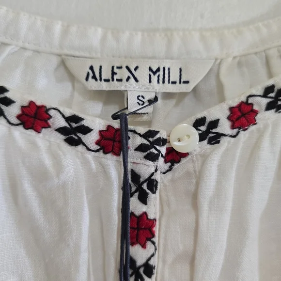 NWT Alex Mill Nadya Embroidered Linen White Blouse Small Boho Peasant - Picture 5 of 8